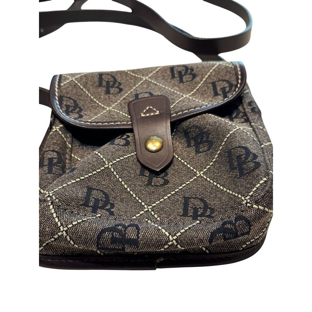 Dooney & Bourke Brown Monogram Canvas Crossbody S Bag Leather Strap Snap Closure